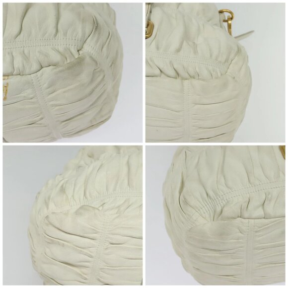 PRADA Hand Bag Leather 2way White Gold Auth gh676 - Picture 14 of 16